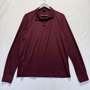 Manfinity Polo Shirt Men L Burgundy Textured Ribbed Knit Performance Golf Tennis